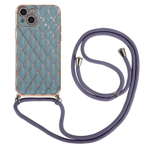 For iPhone 14 Pro Max Electroplating Lambskin Lanyard Phone Case(Grey)