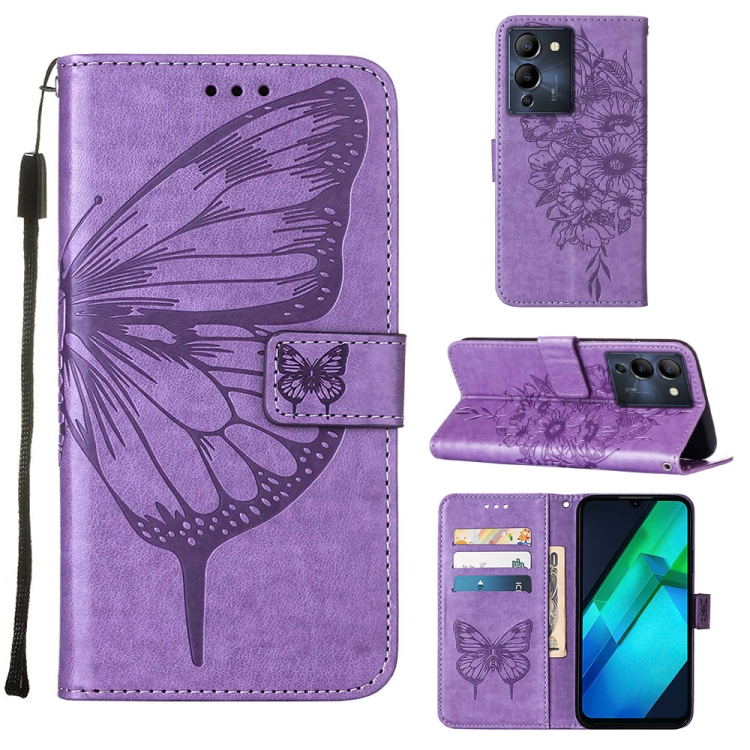 

For Infinix Note 12 G96 Embossed Butterfly Flip Leather Phone Case(Purple)