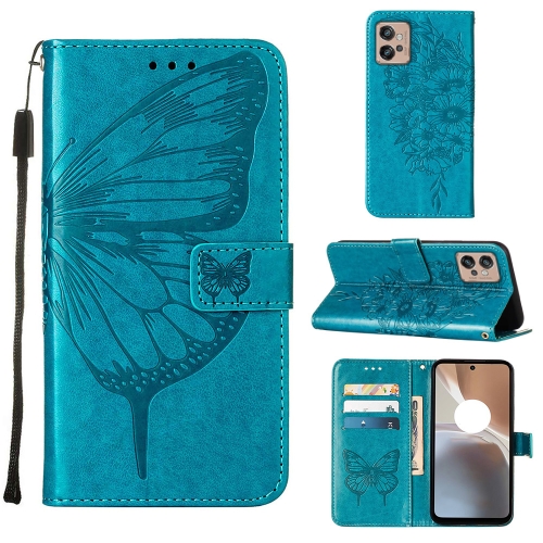 

For Motorola Moto G32 Embossed Butterfly Flip Leather Phone Case(Blue)