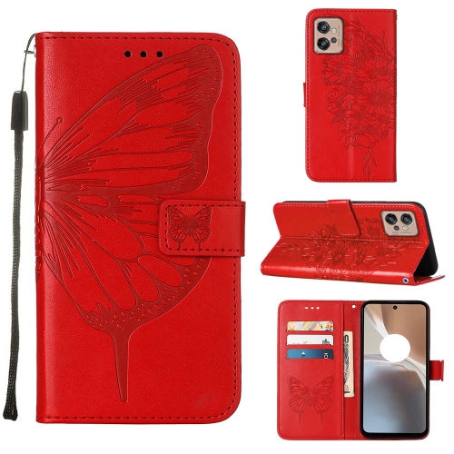 

For Motorola Moto G32 Embossed Butterfly Flip Leather Phone Case(Red)