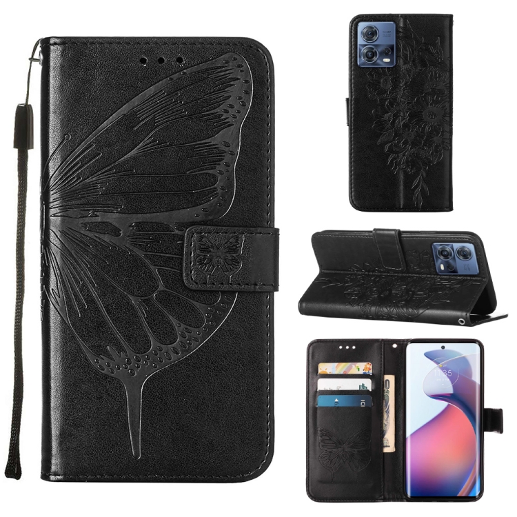 

For Motorola Moto S30 Pro 5G Embossed Butterfly Flip Leather Phone Case(Black)