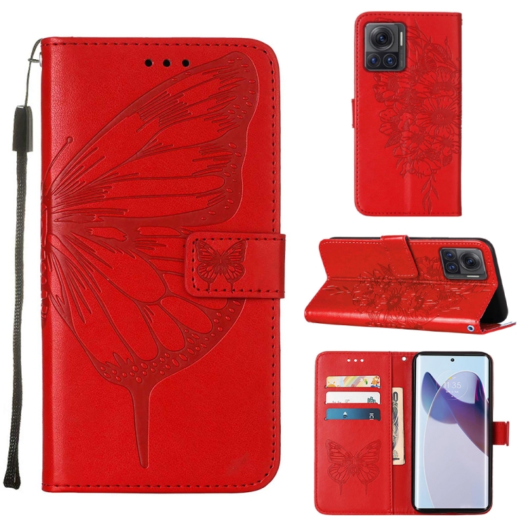 

For Motorola Moto X30 Pro 5G Embossed Butterfly Flip Leather Phone Case(Red)