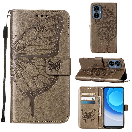 

For Tecno Camon 19 NEO Embossed Butterfly Flip Leather Phone Case(Grey)