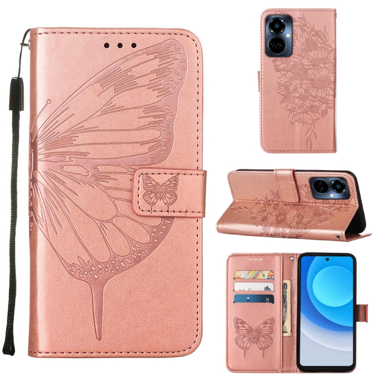 

For Tecno Camon 19 Pro 5G Embossed Butterfly Flip Leather Phone Case(Rose Gold)