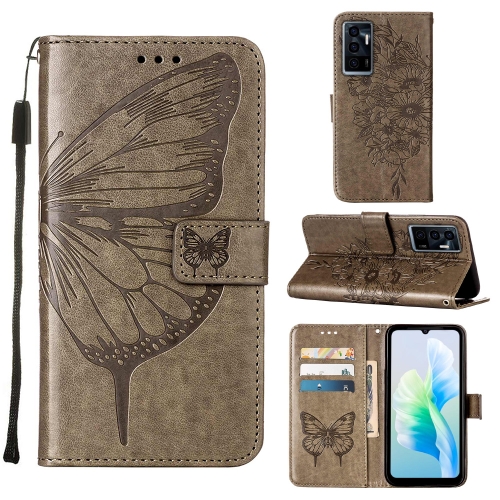 

For vivo S10e 5G/V23e 4G/V23E 5G/Y75 4G Embossed Butterfly Flip Leather Phone Case(Grey)