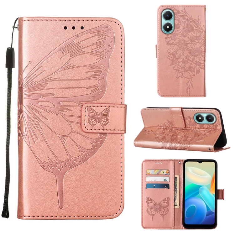 

For vivo Y02S Embossed Butterfly Flip Leather Phone Case(Rose Gold)