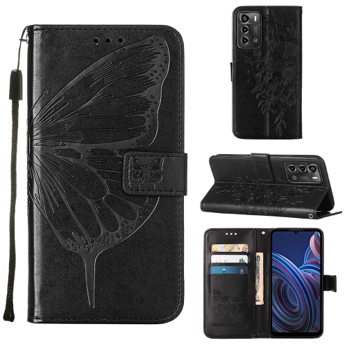 

For ZTE Blade A72 5G Embossed Butterfly Flip Leather Phone Case(Black)