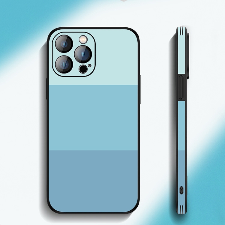 

For iPhone 12 Pro Tricolor Gradient Lambskin Phone Case(Cyan-blue)