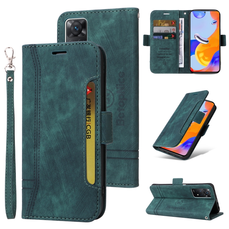 

For Xiaomi Redmi Note 11 Pro 5G / 4G BETOPNICE Dual-side Buckle Leather Phone Case(Green)
