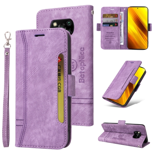 

For Xiaomi Poco X3 NFC BETOPNICE Dual-side Buckle Leather Phone Case(Purple)