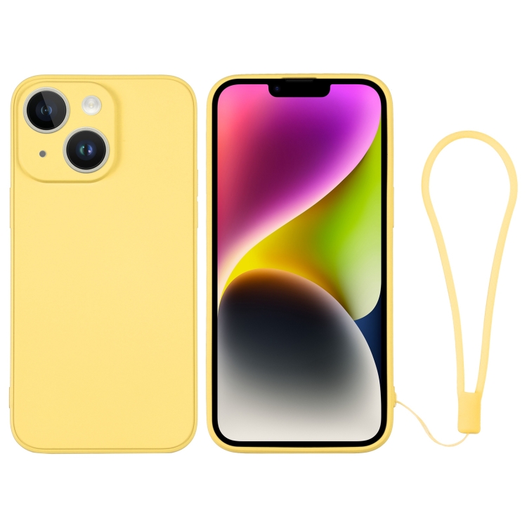 

For iPhone 14 Plus Silicone Phone Case with Wrist Strap(Yellow)