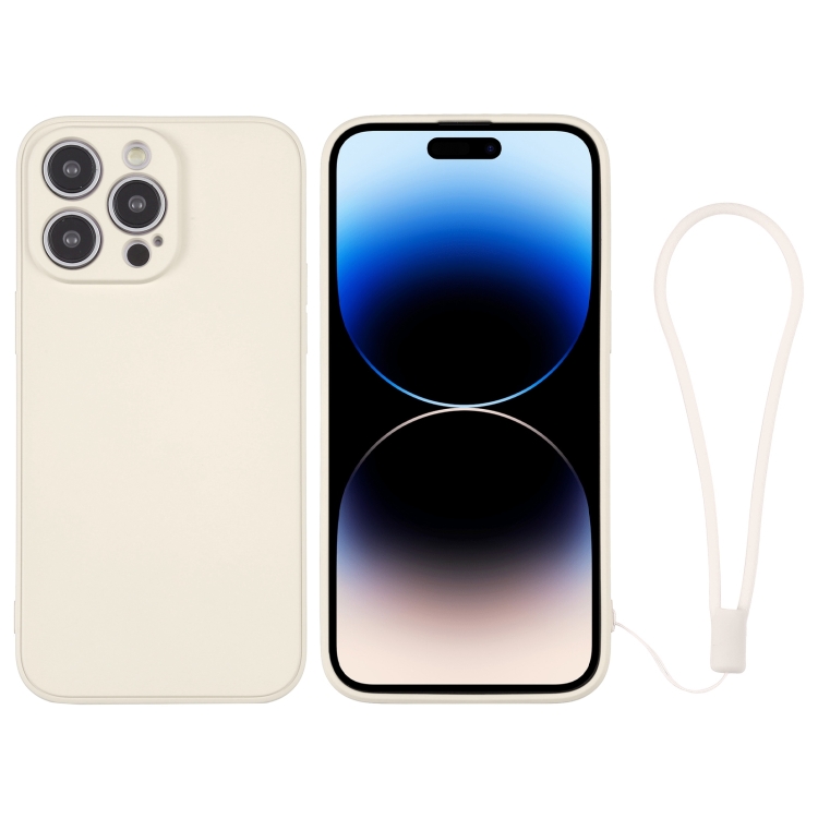 

For iPhone 14 Pro Max Silicone Phone Case with Wrist Strap(White)