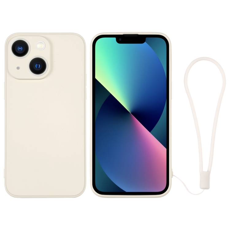 

For iPhone 13 mini Silicone Phone Case with Wrist Strap(White)