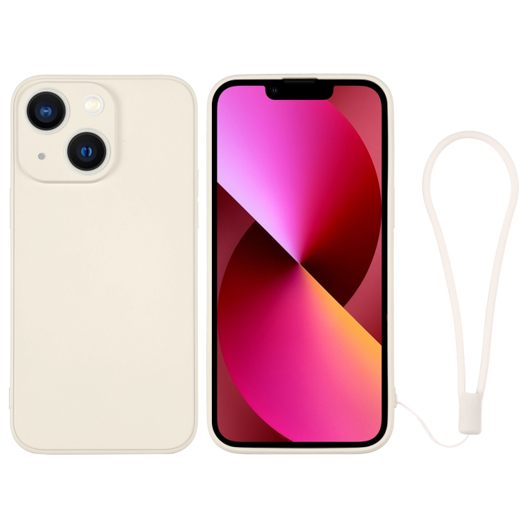 

For iPhone 13 Silicone Phone Case with Wrist Strap(White)