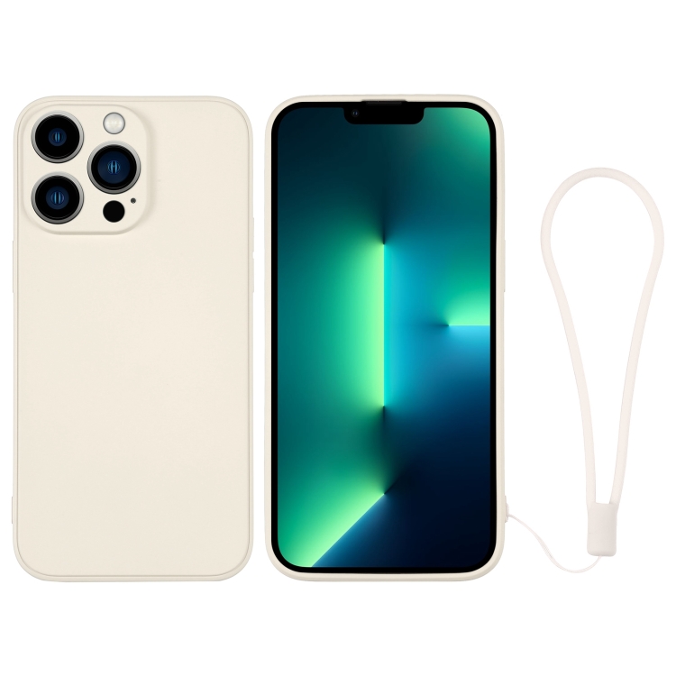 

For iPhone 13 Pro Max Silicone Phone Case with Wrist Strap(White)