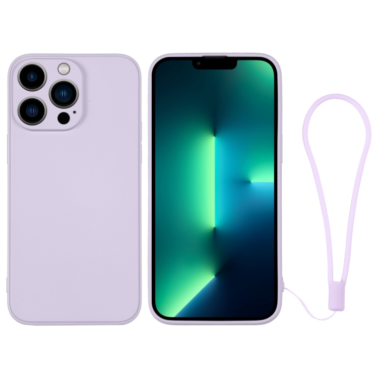 

For iPhone 13 Pro Max Silicone Phone Case with Wrist Strap(Light Purple)