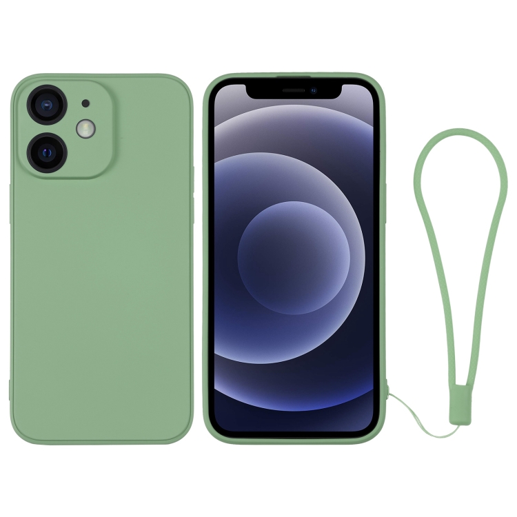 

For iPhone 12 mini Silicone Phone Case with Wrist Strap(Matcha Green)