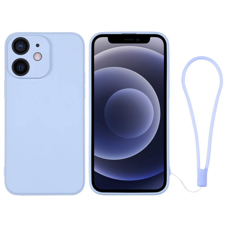

For iPhone 12 mini Silicone Phone Case with Wrist Strap(Light Blue)