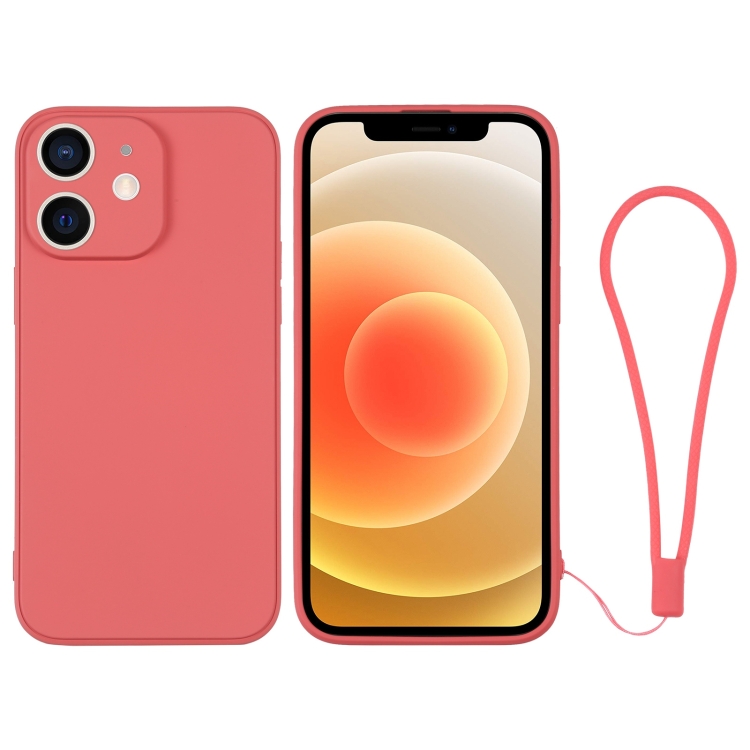 

For iPhone 12 Silicone Phone Case with Wrist Strap(Orange Red)