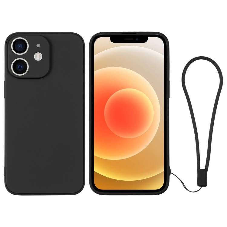 

For iPhone 12 Silicone Phone Case with Wrist Strap(Black)