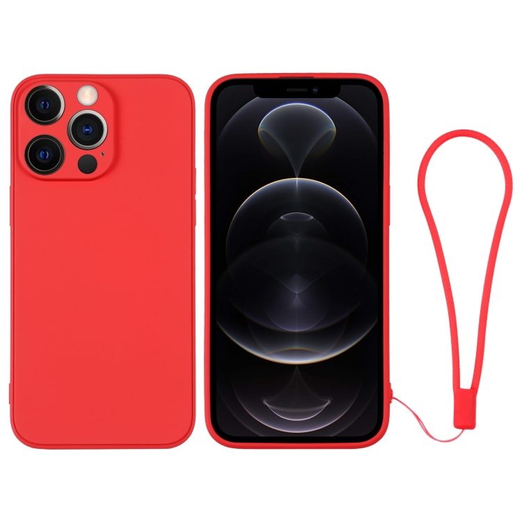 

For iPhone 12 Pro Silicone Phone Case with Wrist Strap(Red)
