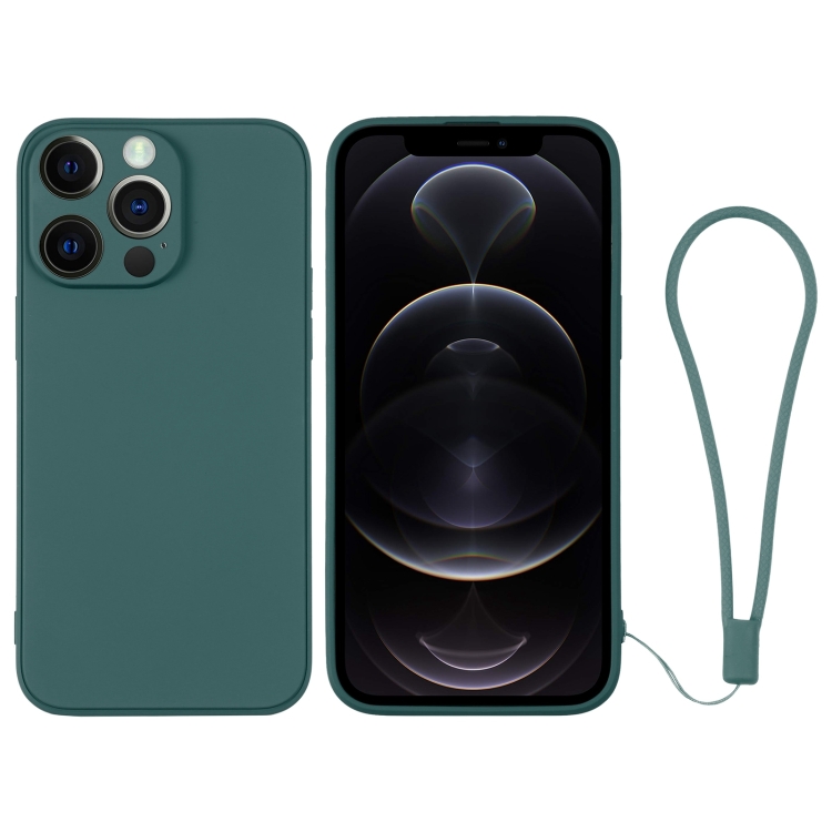 

For iPhone 12 Pro Silicone Phone Case with Wrist Strap(Deep Green)