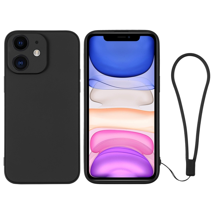 

For iPhone 11 Silicone Phone Case with Wrist Strap(Black)