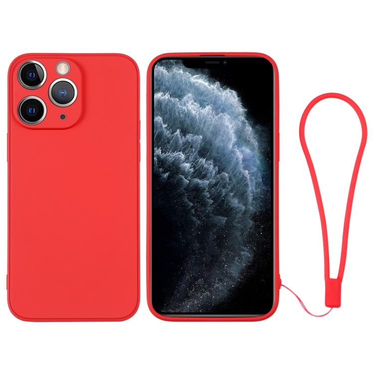 

For iPhone 11 Pro Max Silicone Phone Case with Wrist Strap(Red)