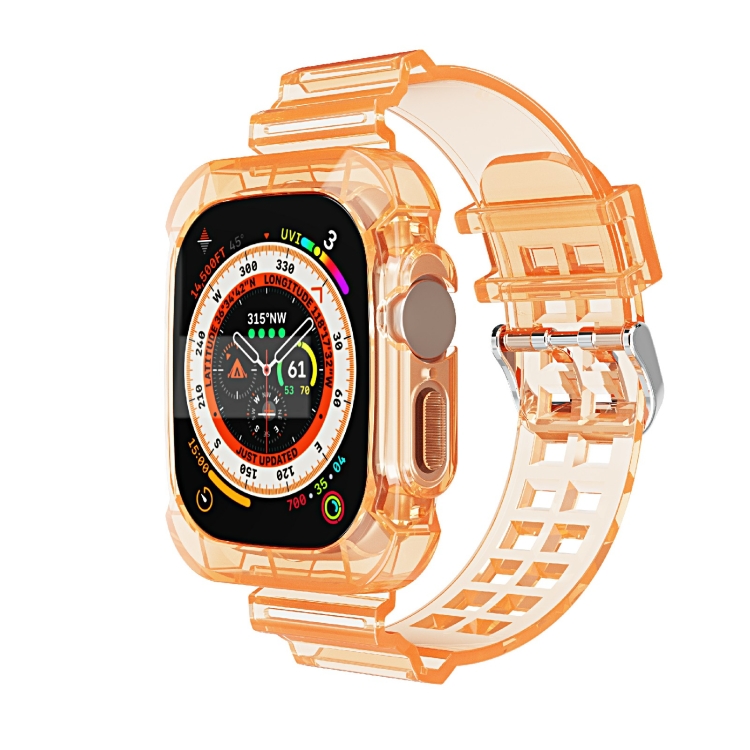 

For Apple Watch Ultra 49mm Glacier Transparent TPU Integrated Watch Band(Orange)