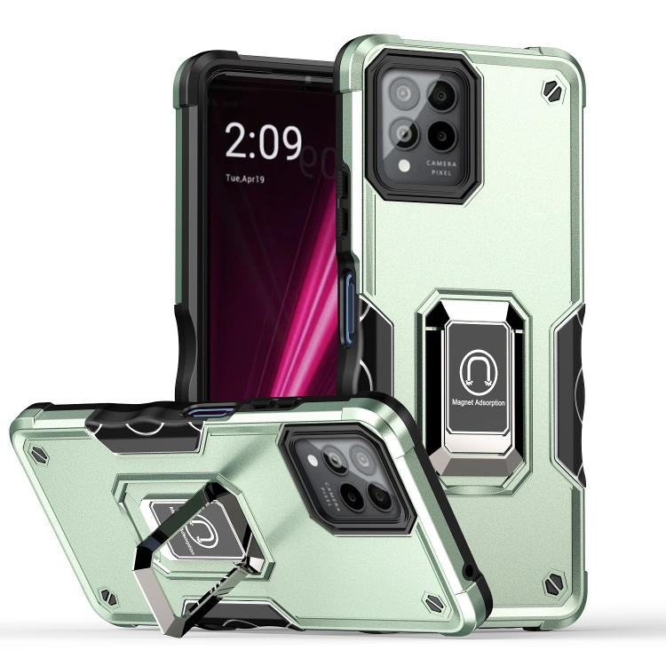 

For T-Mobile REVVL 6 Pro 5G Ring Holder Non-slip Shockproof Armor Phone Case(Green)