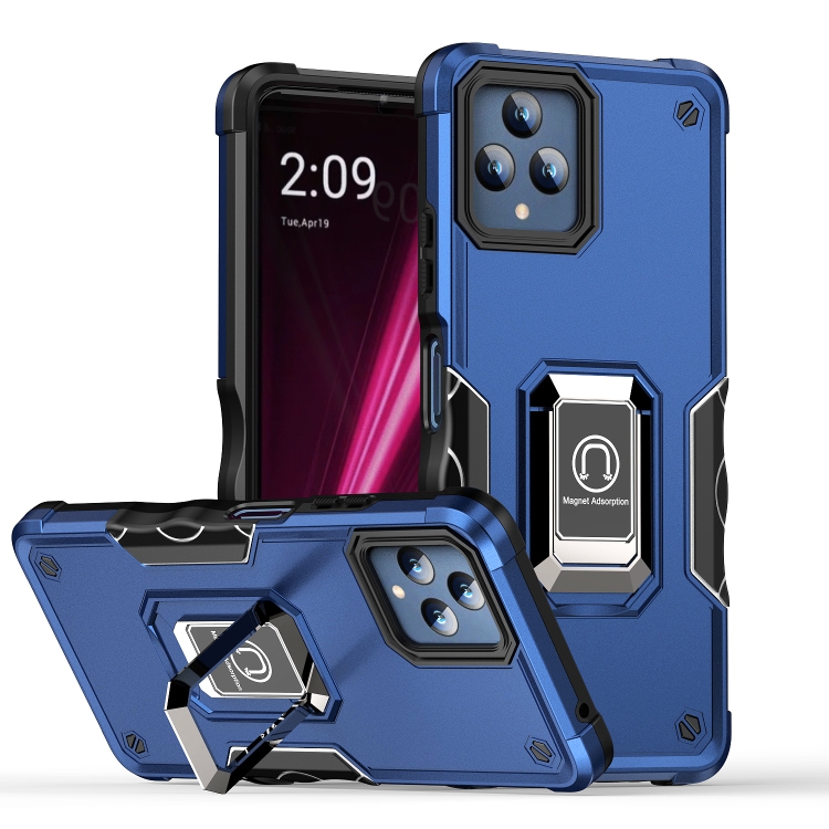 

For T-Mobile REVVL 6 5G Ring Holder Non-slip Shockproof Armor Phone Case(Blue)