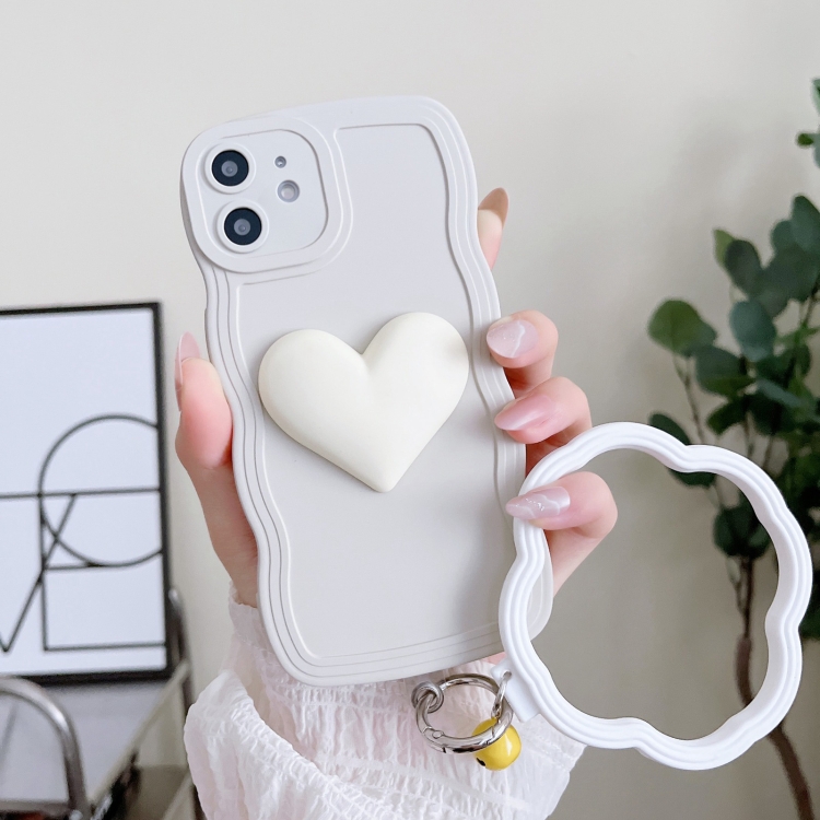 

For iPhone 12 mini Wave Edge Heart Silicone Phone Case with Wristband(White)