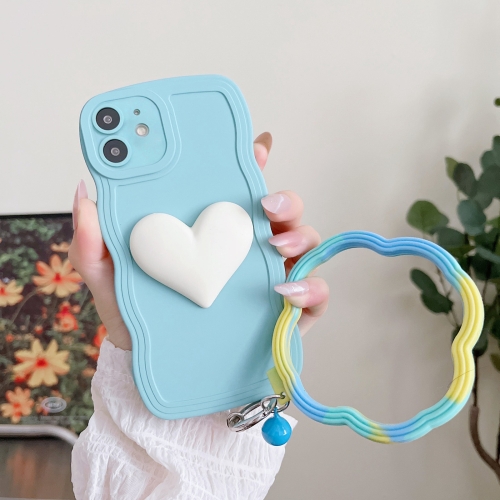 

For iPhone 11 Wave Edge Heart Silicone Phone Case with Wristband(Blue)