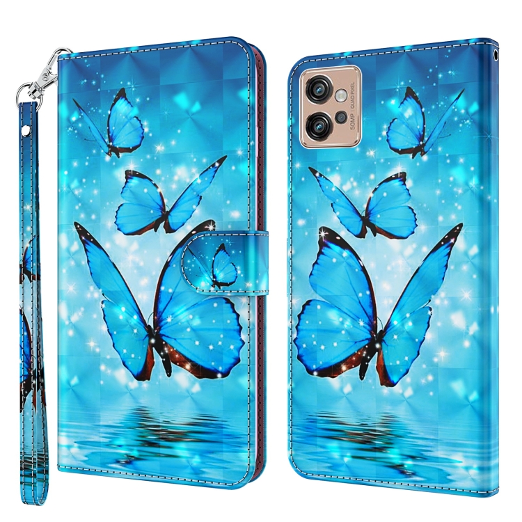 

For Motorola Moto G32 3D Painting Pattern TPU + PU Leather Phone Case(Three Butterflies)