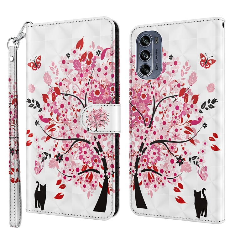 

For Motorola Moto G62 3D Painting Pattern TPU + PU Leather Phone Case(Cat Under The Tree)
