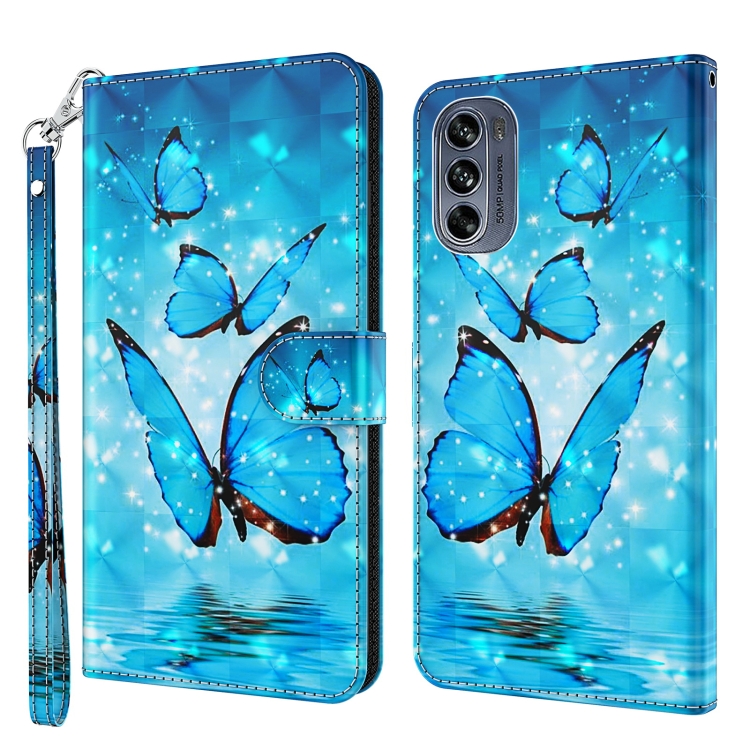 

For Motorola Moto G62 3D Painting Pattern TPU + PU Leather Phone Case(Three Butterflies)