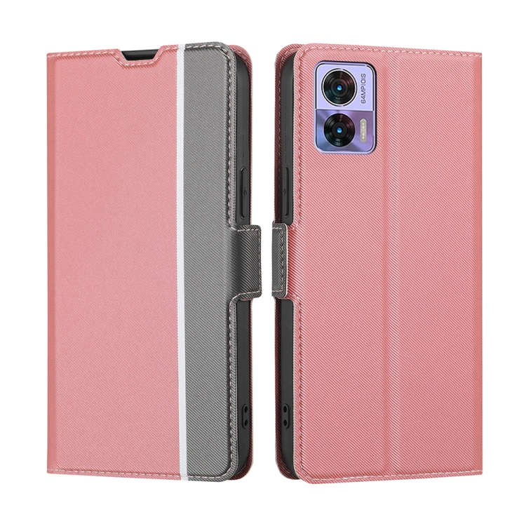 

For Motorola Edge 30 Neo Twill Texture Side Buckle Leather Phone Case(Pink)