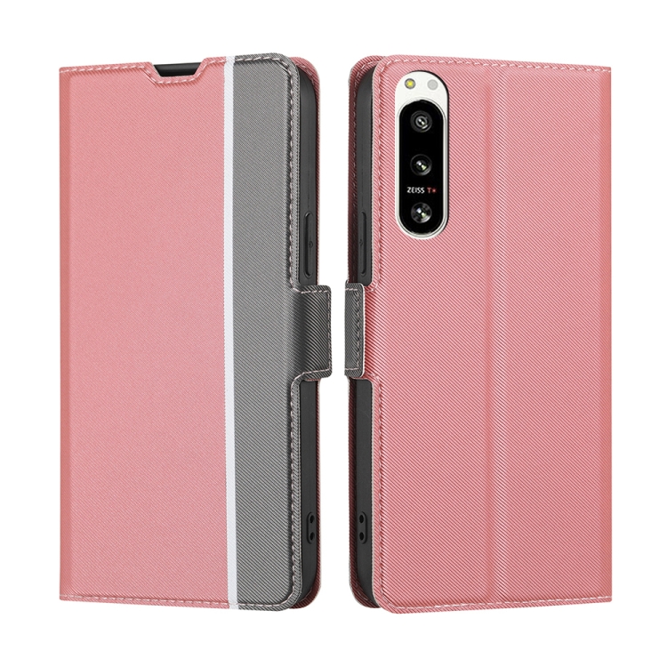 

For Sony Xperia 5 IV Twill Texture Side Buckle Leather Phone Case(Pink)