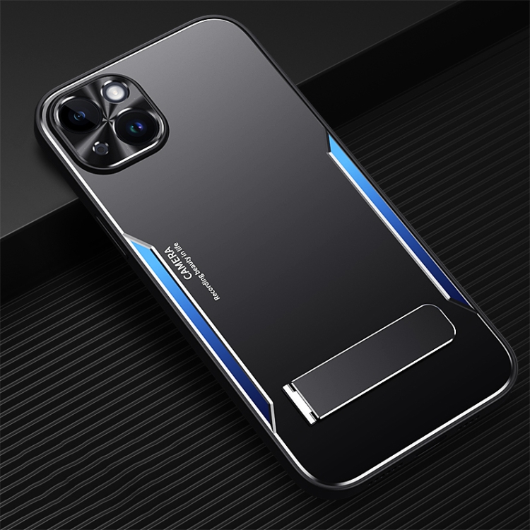 

For iPhone 14 Plus Blade Series TPU + Titanium Alloy with Holder Phone Case(Black Blue)