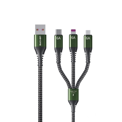 

WEKOME WDC-170 Raython Series 6A 3 in 1 USB to 8 Pin+Type-C+Micro USB Fast Charge Data Cable Length: 1.2m(Black)