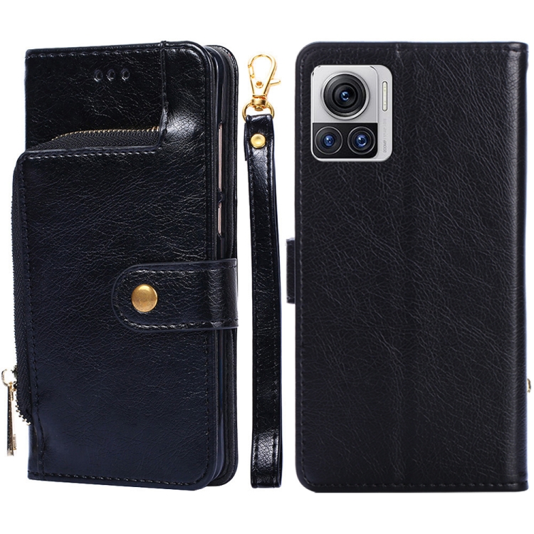 

For Motorola Edge X30 Pro 5G / Edge 30 Ultra Zipper Bag Flip Leather Phone Case(Black)