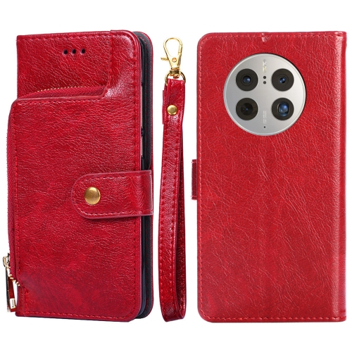 

For Huawei Mate 50 Pro Zipper Bag Flip Leather Phone Case(Red)