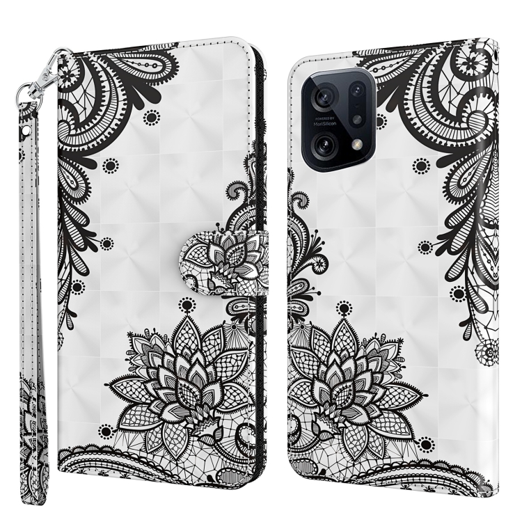 

For OPPO Find X5 3D Painting Pattern TPU + PU Leather Phone Case(Diagonal Black Flower)