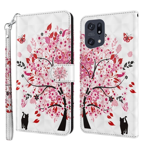 

For OPPO Find X5 Pro 3D Painting Pattern TPU + PU Leather Phone Case(Cat Under The Tree)