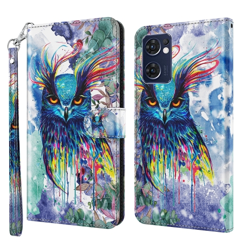 

For OPPO Reno7 5G/Find X5 Lite 3D Painting Pattern TPU + PU Leather Phone Case(Watercolor Owl)