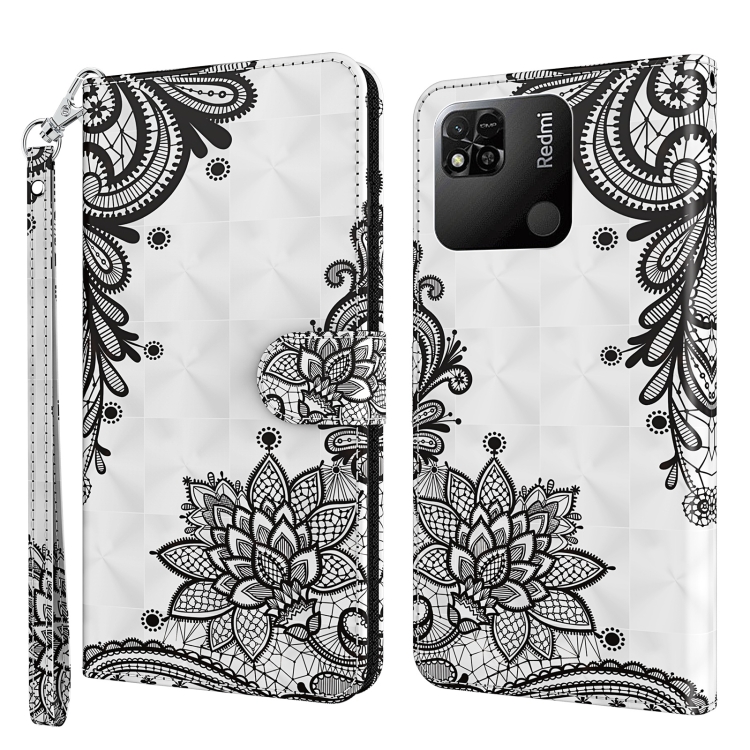 

For Xiaomi Redmi 10A 3D Painting Pattern TPU + PU Leather Phone Case(Diagonal Black Flower)