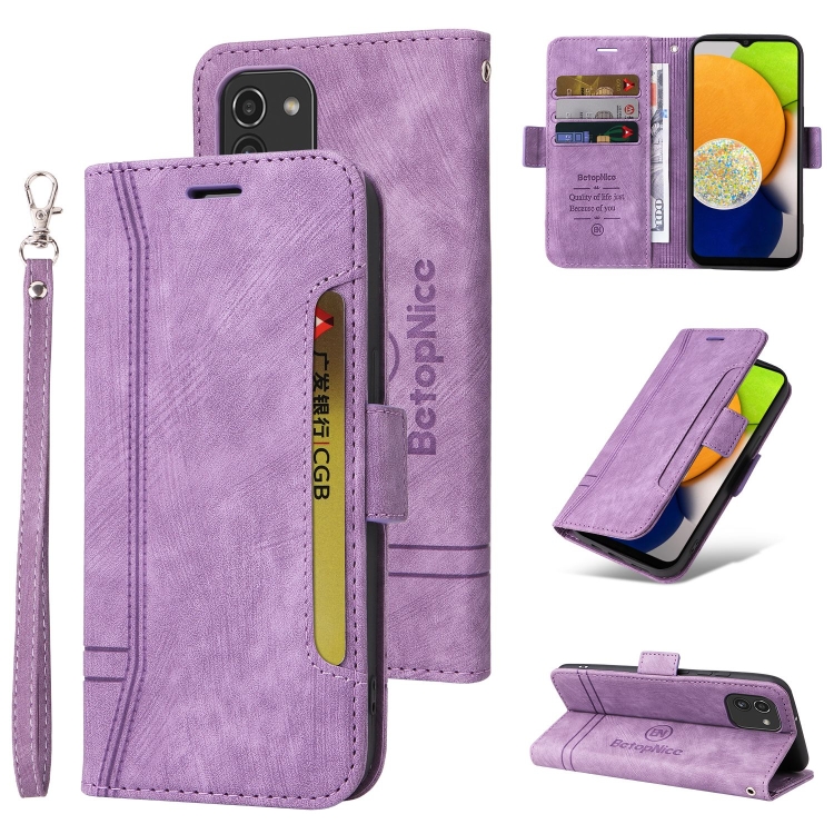 

For Samsung Galaxy A03 166mm BETOPNICE Dual-side Buckle Leather Phone Case(Purple)