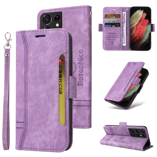 

For Samsung Galaxy S21 Ultra 5G BETOPNICE Dual-side Buckle Leather Phone Case(Purple)