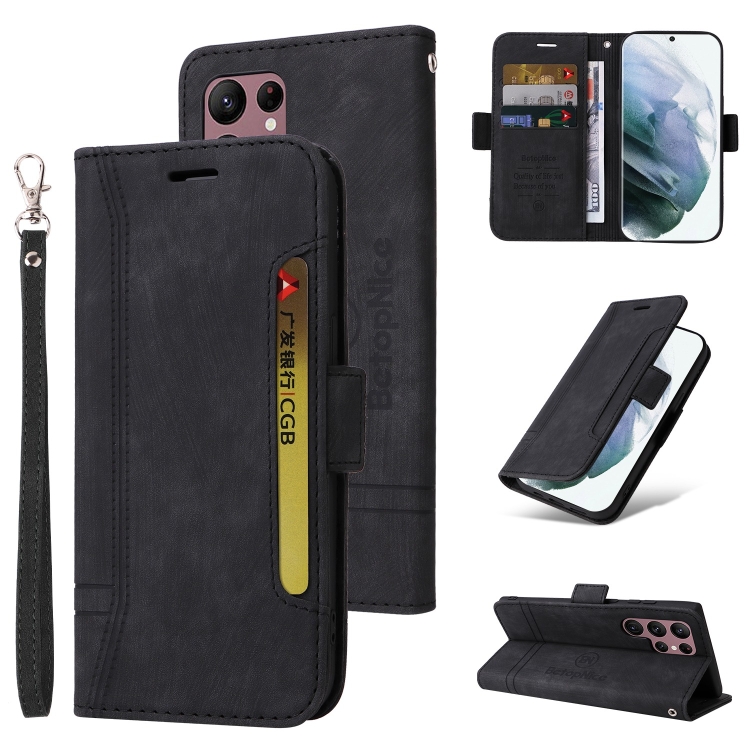 

For Samsung Galaxy S22 Ultra 5G BETOPNICE Dual-side Buckle Leather Phone Case(Black)