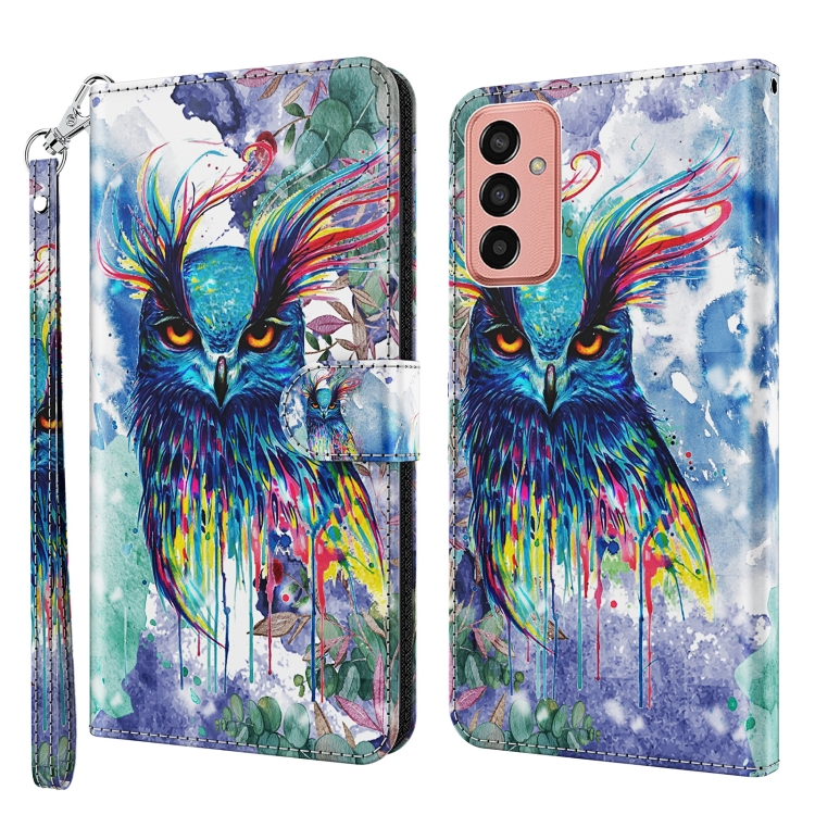 

For Samsung Galaxy M13 4G 3D Painting Pattern TPU + PU Leather Phone Case(Watercolor Owl)